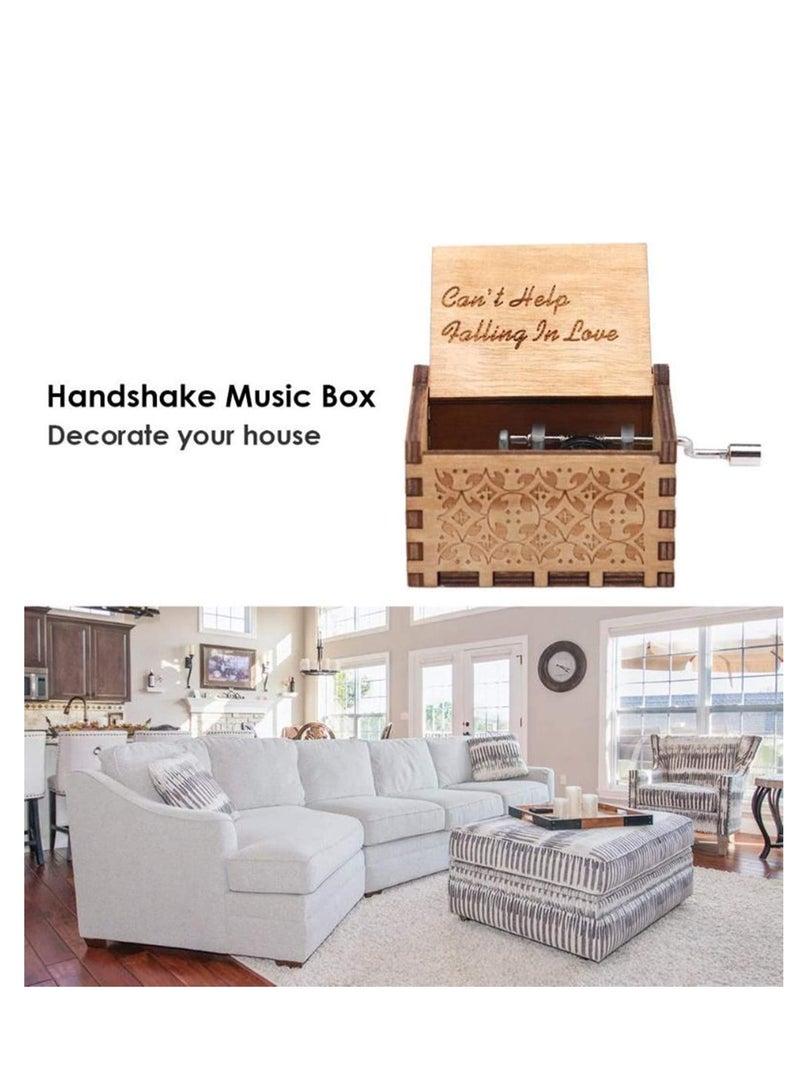 Can't Help Falling in Love Wood Music Box, Antique Engraved Musical Boxes Case for Birthday Present Kid Toys Hand-Operated Wife, , Wedding Anniversary - Image 4