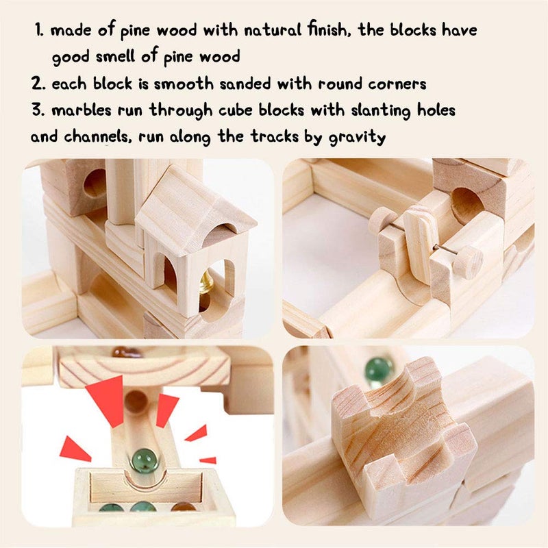 Onshine Wooden Marble Run for Kids Ages 4-8  65 Pieces Wood Building Blocks Toys and Construction Play Set  Marble Track Maze Game STEM Learning Toys for Boys Girls (Natural Color Blocks) - Image 3