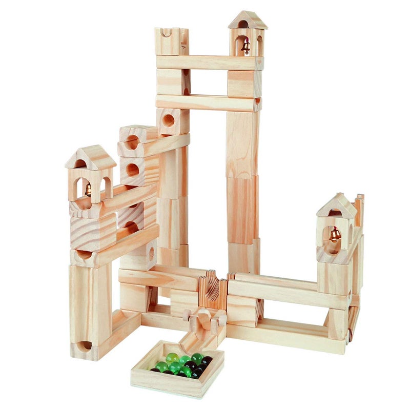 Onshine Wooden Marble Run for Kids Ages 4-8  65 Pieces Wood Building Blocks Toys and Construction Play Set  Marble Track Maze Game STEM Learning Toys for Boys Girls (Natural Color Blocks) - Image 2