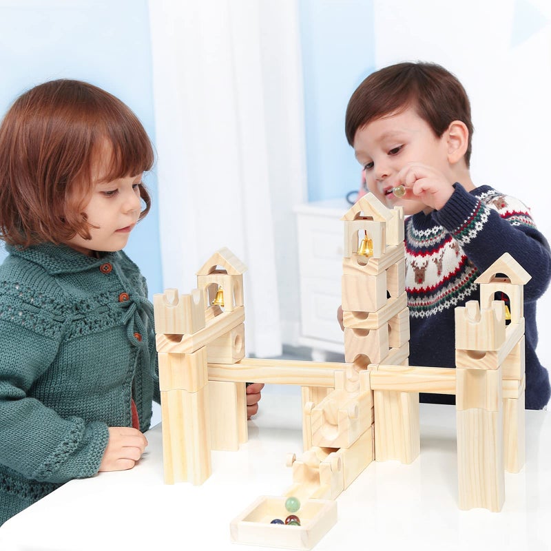Onshine Wooden Marble Run for Kids Ages 4-8  65 Pieces Wood Building Blocks Toys and Construction Play Set  Marble Track Maze Game STEM Learning Toys for Boys Girls (Natural Color Blocks) - Image 5