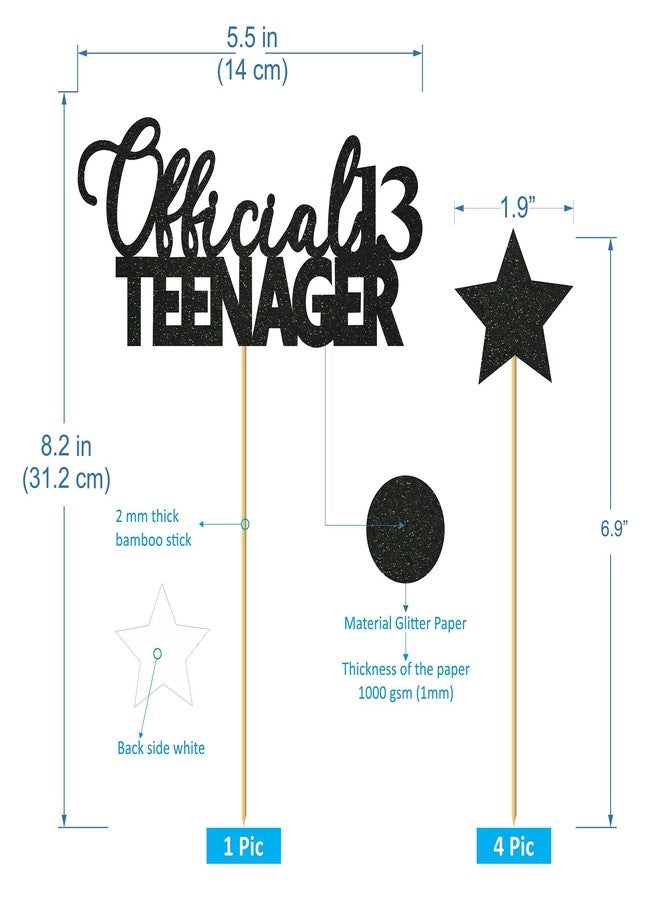 SVM CRAFT® Gray Black 13 Official Teenager Cake Topper, 13th Birthday Cake Topper, Birthday Party Decoration with Premium Black Glitter - Image 3