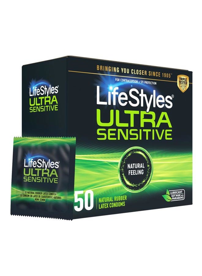 LifeStyles واقيات ذكورية طبيعية من اللاتكس المتميز فائقة الحساسية - عبوة قيمة - 50 قطعة، 1 عبوة - مختبرة ثلاث مرات لأفضل حماية، مصنوعة مع زيوت السيليكون فائقة الانزلاق - Image 1