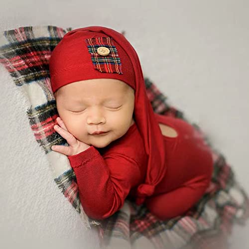 Vedory Christmas Newborn Baby Photo Shoot Props Outfits Crochet Clothes Santa Claus Red Hat Pants Photography Props dark red - Image 3