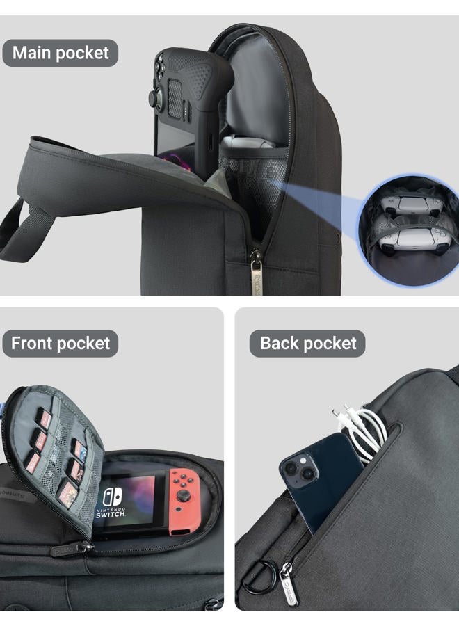 Syntech Carrying Case Compatible with Steam Deck OLED/ROG Ally X/PlayStation Portal, Shoulder Bag for Nintendo Switch/Legion Go Portable Travel Bag for Console and Accessories with, Black - Image 3