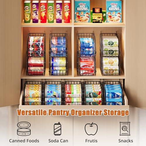 Sonyabecca 8-Pack Can Organizer for Pantry, Stackable Cabinet Food Shelves for Fridge, Wire Cupboard Storage, Holds up to 72 Beers,Small Metal Bin for Drink Beverage Egg Gillas, Rack for Kitchen Countertops RV - Image 2