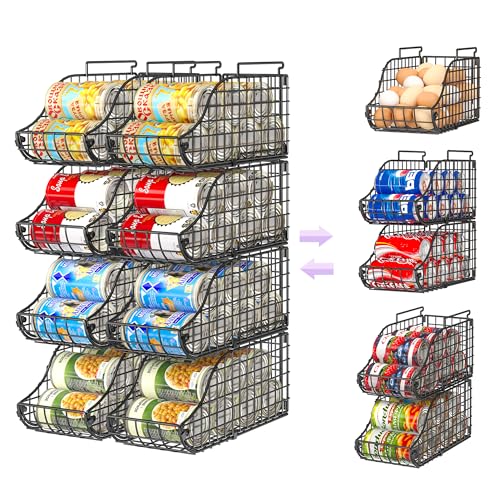Sonyabecca 8-Pack Can Organizer for Pantry, Stackable Cabinet Food Shelves for Fridge, Wire Cupboard Storage, Holds up to 72 Beers,Small Metal Bin for Drink Beverage Egg Gillas, Rack for Kitchen Countertops RV - Image 1