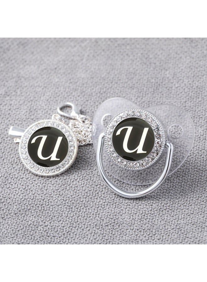 New Transparent Silver Letter Drill Baby Pacifier Baby Diamond 26 Letter Soothing Play Mouth With Dust Cover