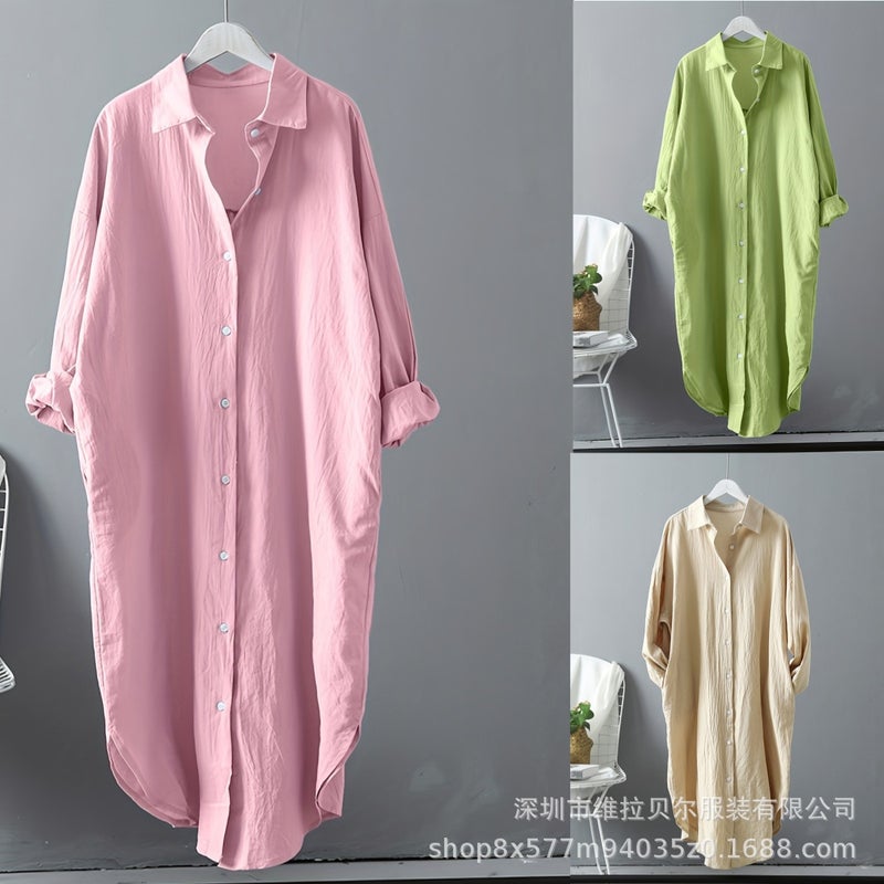 Women's Cotton-Acetate Blend Solid Shirt, Mid-Length, 3/4 Sleeve - Image 2