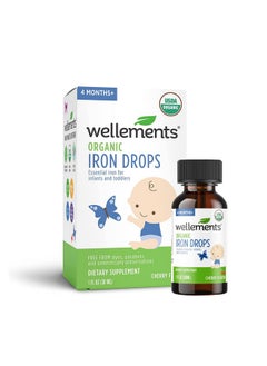 Organic Iron Drops 1 Fl Oz Essential Liquid Iron Vitamin Supplement For Infants And Toddlers 4 Months + Organic Cherry Flavor Free From Dyes Parabens Preservatives