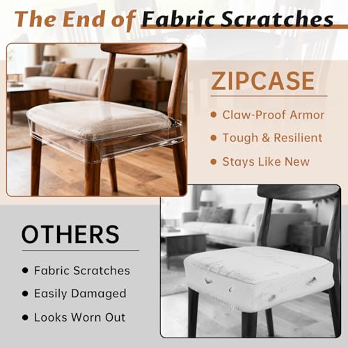 Zipcase 6 Pack Stain, Water and Kitty Scratch Resistant Clear Dining Chair Covers/Slipcovers Chair Protector Waterproof PVC Material, 17”D x 18”W x 4”H with Adjustable Belt Strap, Set of 6 - Image 3