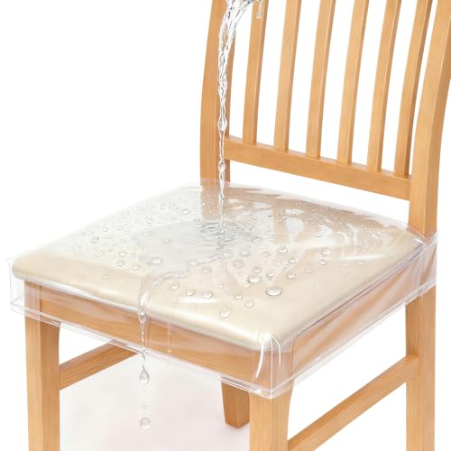 Zipcase 6 Pack Stain, Water and Kitty Scratch Resistant Clear Dining Chair Covers/Slipcovers Chair Protector Waterproof PVC Material, 17”D x 18”W x 4”H with Adjustable Belt Strap, Set of 6 - Image 1