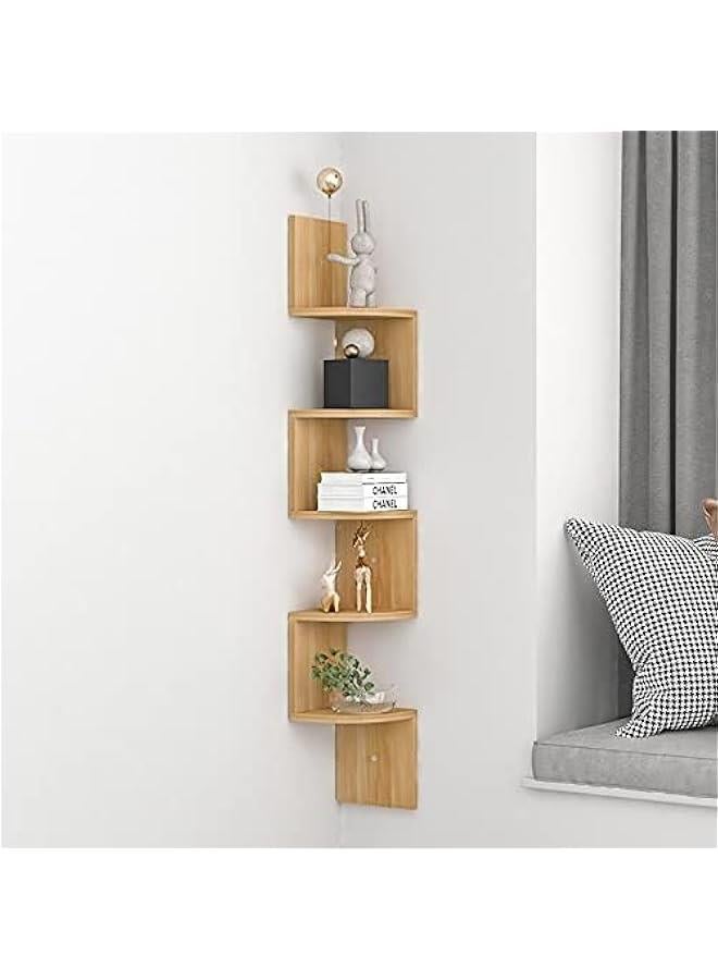 5 Tier Shelves For Wall Storage,Easy-To-Assemble Floating Wall Mount Shelves For Bedrooms,Bathroom Shelves,Kitchen, Offices, Living Rooms,bookshelf,Wall hanging decoration (White) (Natural)