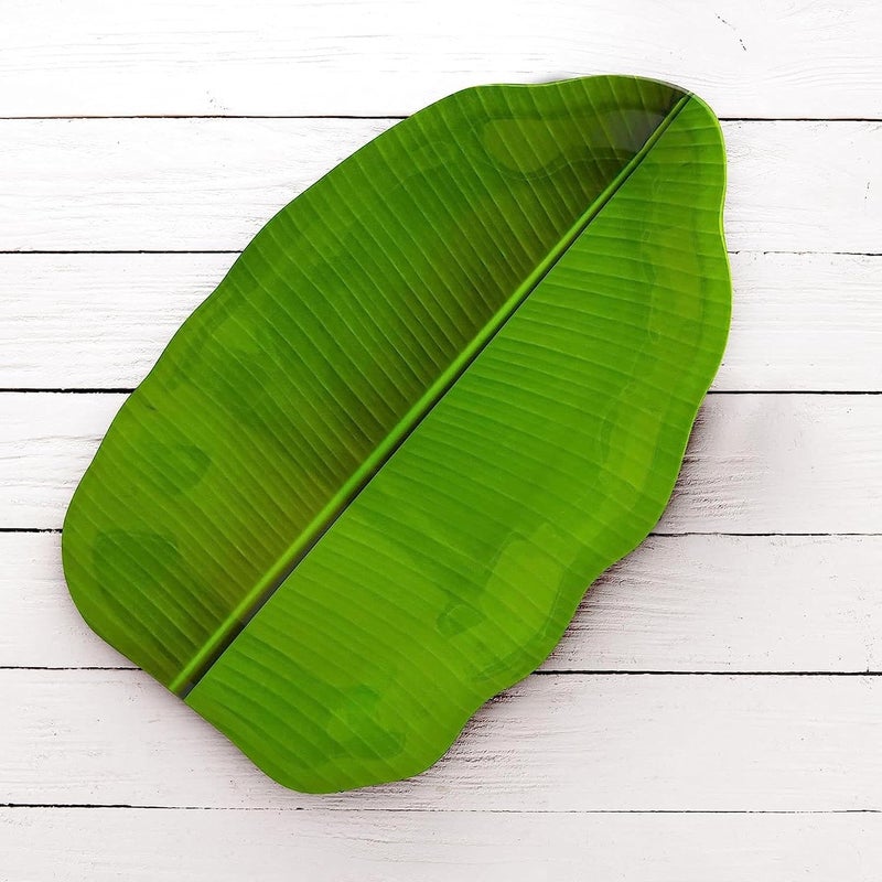 LASERBOT SIZE19 X 12 CM Banana Leaf South Indian Round Dinner Lunch Serving Melamine Platter Plate for All Occasions Pack of 3 - Image 2