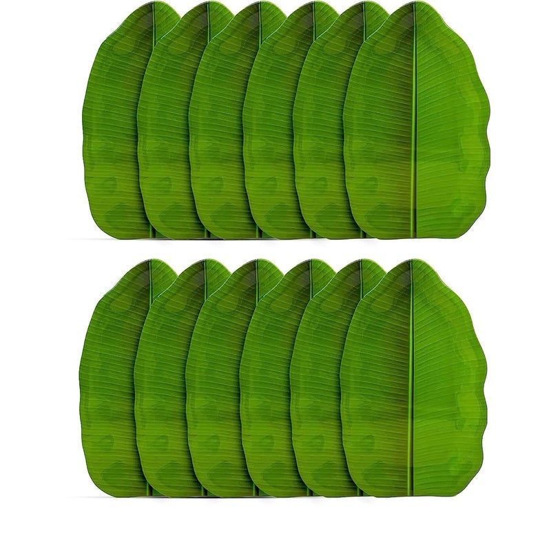 LASERBOT SIZE19 X 12 CM Banana Leaf South Indian Round Dinner Lunch Serving Melamine Platter Plate for All Occasions Pack of 3 - Image 1