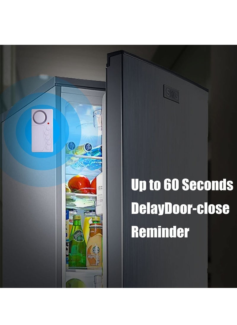 2Pcs Freezer Door Alarm, Safety Window Alarm, 3/15/30/60 Seconds Adjustable Delay Wireless Fridge Alarm, 4-In-1 Door Sensor Chime Door Open Alarm Loud 108dB