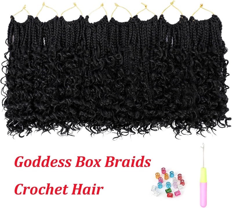 Eerya 8 Packs Goddess Box Braids 10 Inch Pre-looped Bohemian Crochet Boho Box Braids With Curly Ends 3X Crochet Braids Hair for Women Synthetic Braiding Hair 16 Strands (#1B) - Image 2