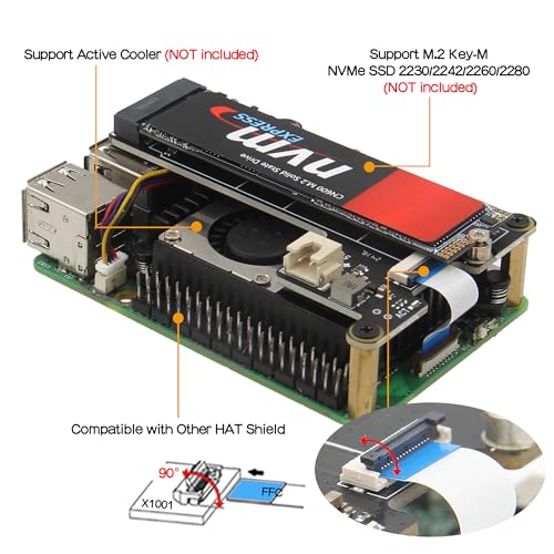 Geekworm X1001 PCIe to M.2 HAT Key-M NVMe SSD PIP PCIe Peripheral Board for Raspberry Pi 5 Support M.2 2230/2242/2260/2280 SSD - Image 4