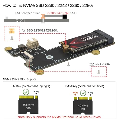 Geekworm X1001 PCIe to M.2 HAT Key-M NVMe SSD PIP PCIe Peripheral Board for Raspberry Pi 5 Support M.2 2230/2242/2260/2280 SSD - Image 3