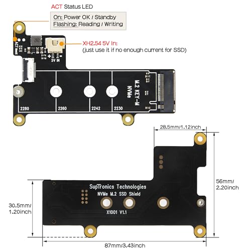 Geekworm X1001 PCIe to M.2 HAT Key-M NVMe SSD PIP PCIe Peripheral Board for Raspberry Pi 5 Support M.2 2230/2242/2260/2280 SSD - Image 2