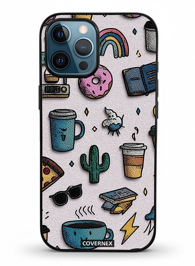 Covernex Apple iPhone 12 Pro Max Protective Case Cover Printed Featuring Coffee and Snacks Doodle Pattern - Image 2