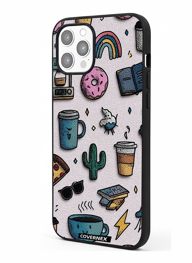 Covernex Apple iPhone 12 Pro Max Protective Case Cover Printed Featuring Coffee and Snacks Doodle Pattern - Image 1