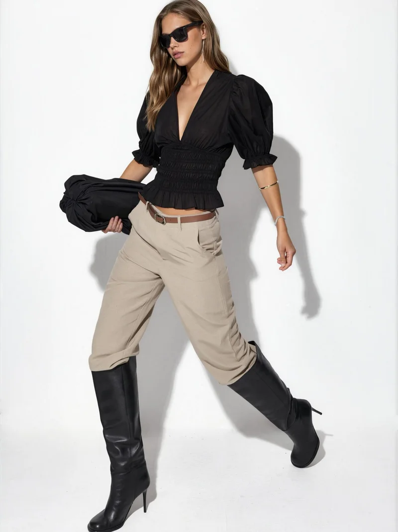 بوسيم BUSEM Fitted Chiffon V-neck Blouse