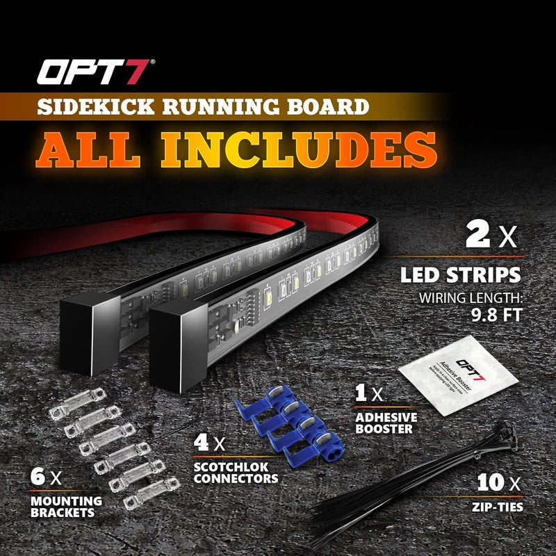 OPT7 أضواء لوحة الجري Sidekick مقاس 78 بوصة، شريطان LED مع إشارة انعطاف جانبية كهرمانية، ضوء نهار، ضوء ترحيب أبيض لشاحنات الكابينة الممتدة الطاقم، بيك أب، مقطورة - زينة الشاحنات - Image 3