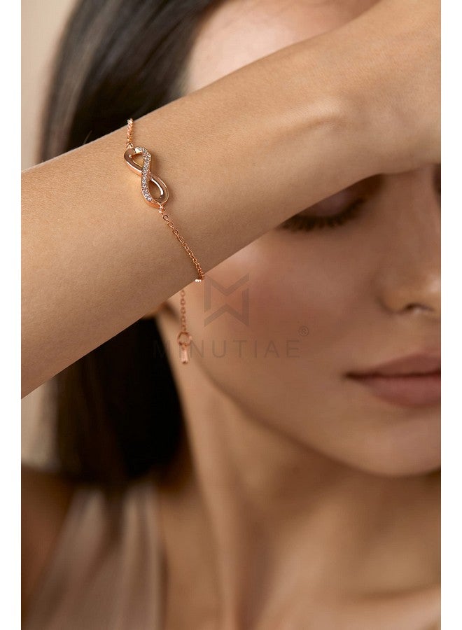 مينوتيا سوار MINUTIAE مطلي بالذهب الوردي على شكل لانهائي مرصع بالزركونيا المكعبة والألماس قابل للتعديل للنساء والفتيات مجوهرات كهدية (ذهب وردي) - Image 3