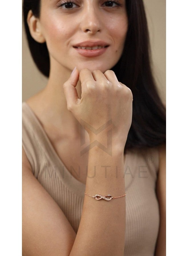 مينوتيا سوار MINUTIAE مطلي بالذهب الوردي على شكل لانهائي مرصع بالزركونيا المكعبة والألماس قابل للتعديل للنساء والفتيات مجوهرات كهدية (ذهب وردي) - Image 5