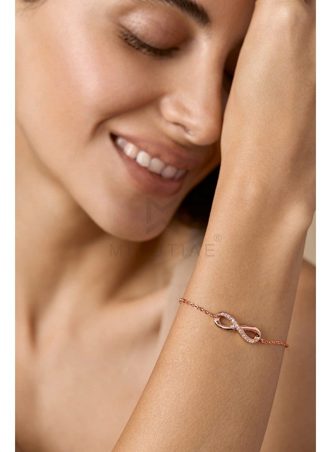 مينوتيا سوار MINUTIAE مطلي بالذهب الوردي على شكل لانهائي مرصع بالزركونيا المكعبة والألماس قابل للتعديل للنساء والفتيات مجوهرات كهدية (ذهب وردي) - Image 4