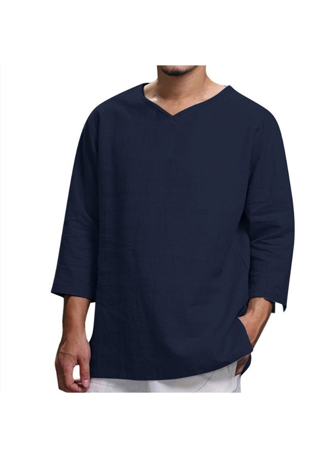 Men Solid Loose T-Shirt V Neck Shirt - Image 1