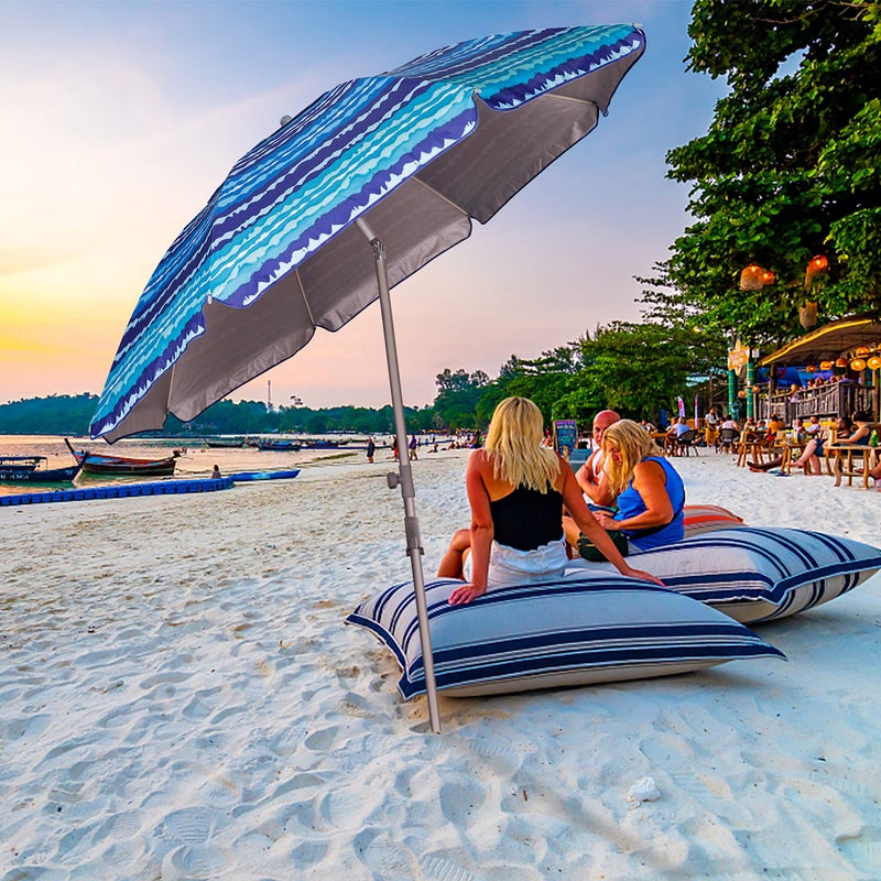 Blissun 7.2' Portable Beach Umbrella with Sand Anchor, Tilt Pole, Carry Bag, Air Vent, Blue - Image 4
