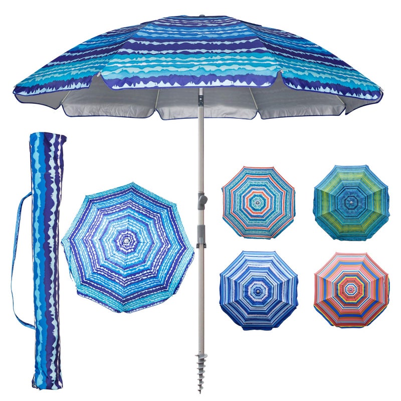 Blissun 7.2' Portable Beach Umbrella with Sand Anchor, Tilt Pole, Carry Bag, Air Vent, Blue - Image 1