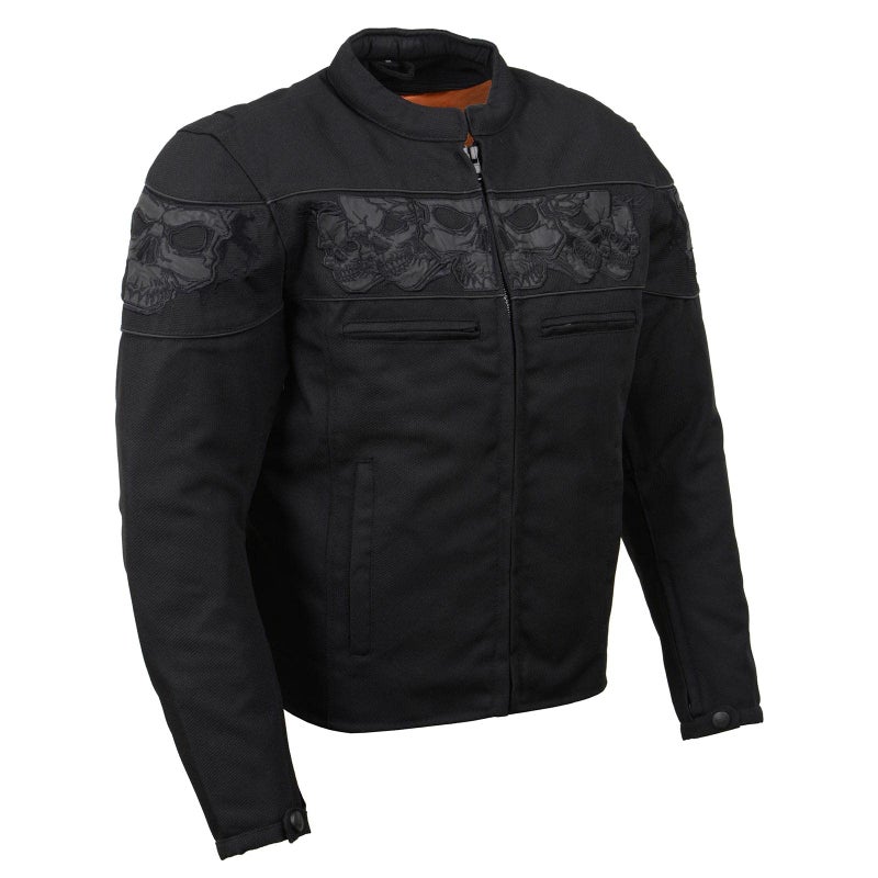 Milwaukee Leather MPM1730 Men's Black Padded Textile All Season Motorcycle Jacket w/Reflective Skulls Artwork - X-Large - Image 1