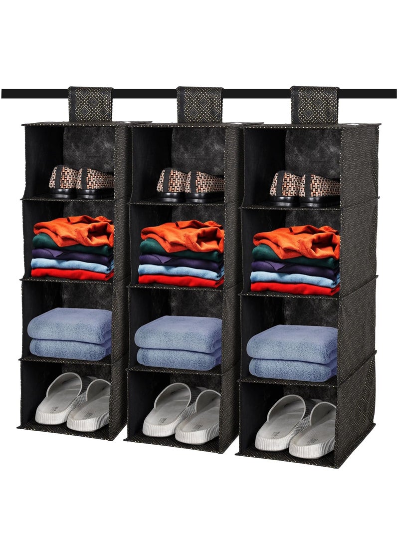 Kuber Industries Kuber Industries 4 Shelf Foldable Storage Rack | Clothes Hanging Organizer | Shoe Storage Organizer | Closet Organizer with Velcro | Shoe Rack with Golden-Dot | Pack of 3 | Black  - Image 1