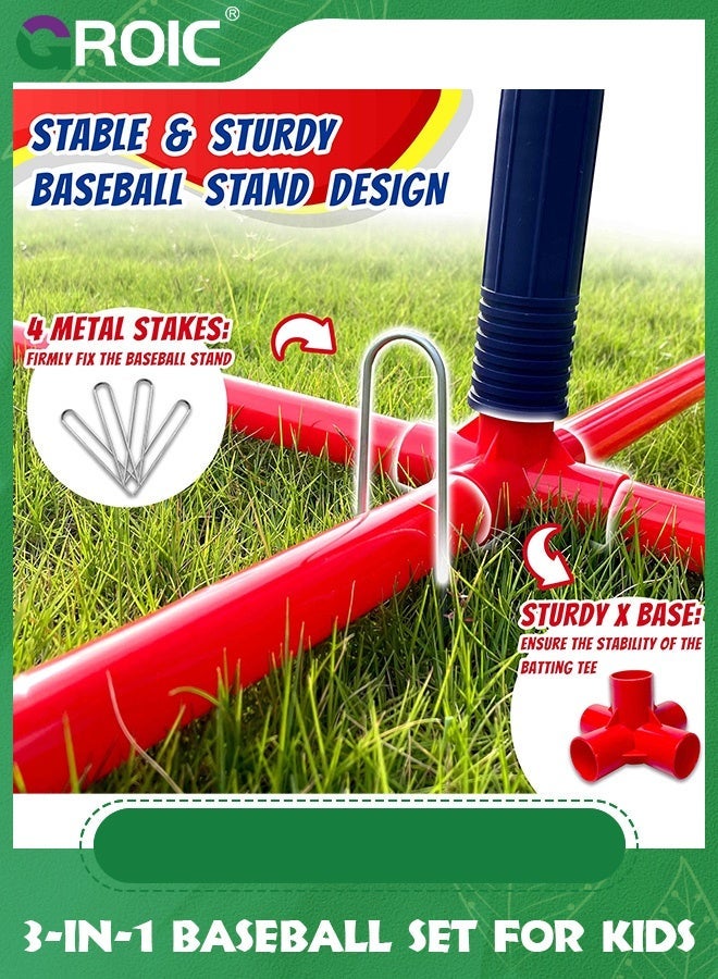 GROIC Baseball Set for Kids, 3-in-1 Tee Ball Toddlers Includes Batting Stand, Launcher, Hanging and 6 Softballs, Kids Sport Toys Outdoor/Indoor Gift Boys Girls - Image 4