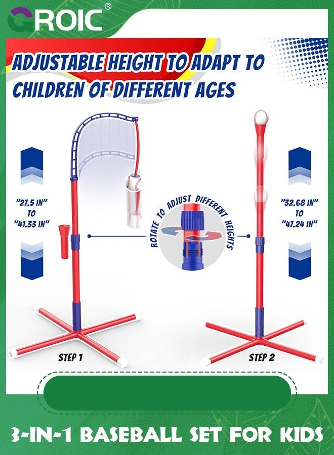 GROIC Baseball Set for Kids, 3-in-1 Tee Ball Toddlers Includes Batting Stand, Launcher, Hanging and 6 Softballs, Kids Sport Toys Outdoor/Indoor Gift Boys Girls - Image 2