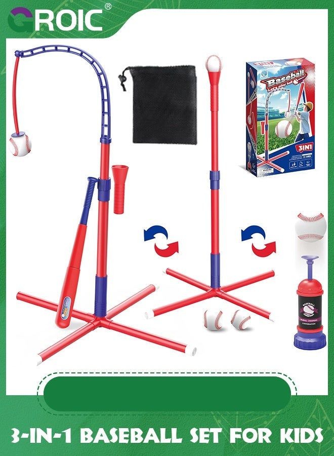 GROIC Baseball Set for Kids, 3-in-1 Tee Ball Toddlers Includes Batting Stand, Launcher, Hanging and 6 Softballs, Kids Sport Toys Outdoor/Indoor Gift Boys Girls - Image 3
