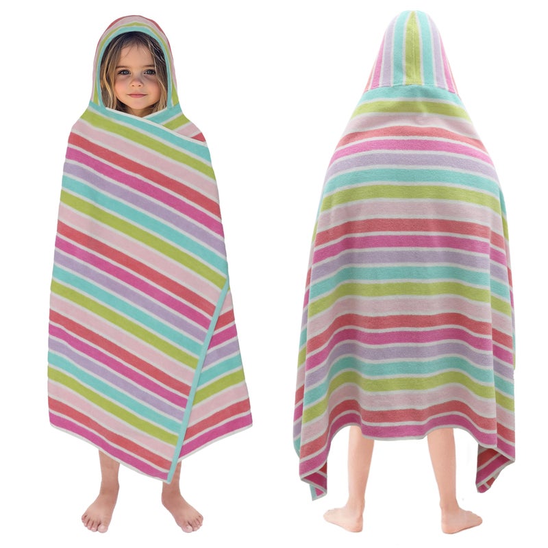 ORIGINAL KIDS Hooded Bath Towel Wrap - 100% Cotton Terry Large Oversized Hooded Kids Towel - Toddler Shower Pool Beach Towel - Super Soft Plush Absorbent Quick Dry Easy Care Gift - 30x60 - Pink Multi - Image 1