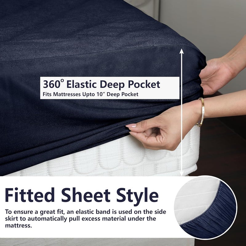 AVI Terry Cotton Ultra Soft Waterproof Bed Mattress Protector King Size 78x72 inch Breathable Washable Elastic Fitted Mattresses Cover for King Size Bed 65x6 feet Navy Blue Fit On 210 Inch - Image 4