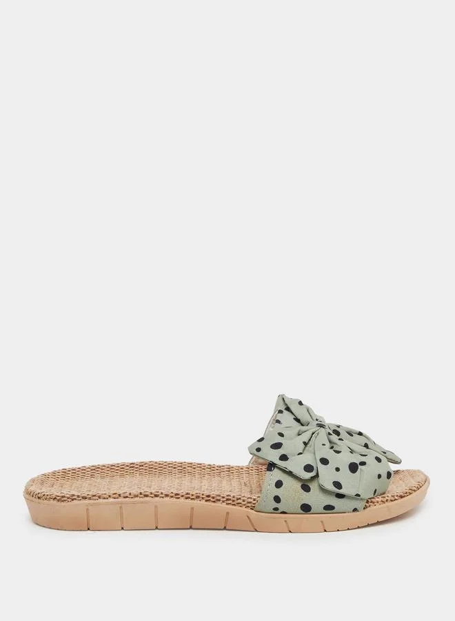 Take Two Take Two Polka Dot Print Bow Detail Flat Sandals