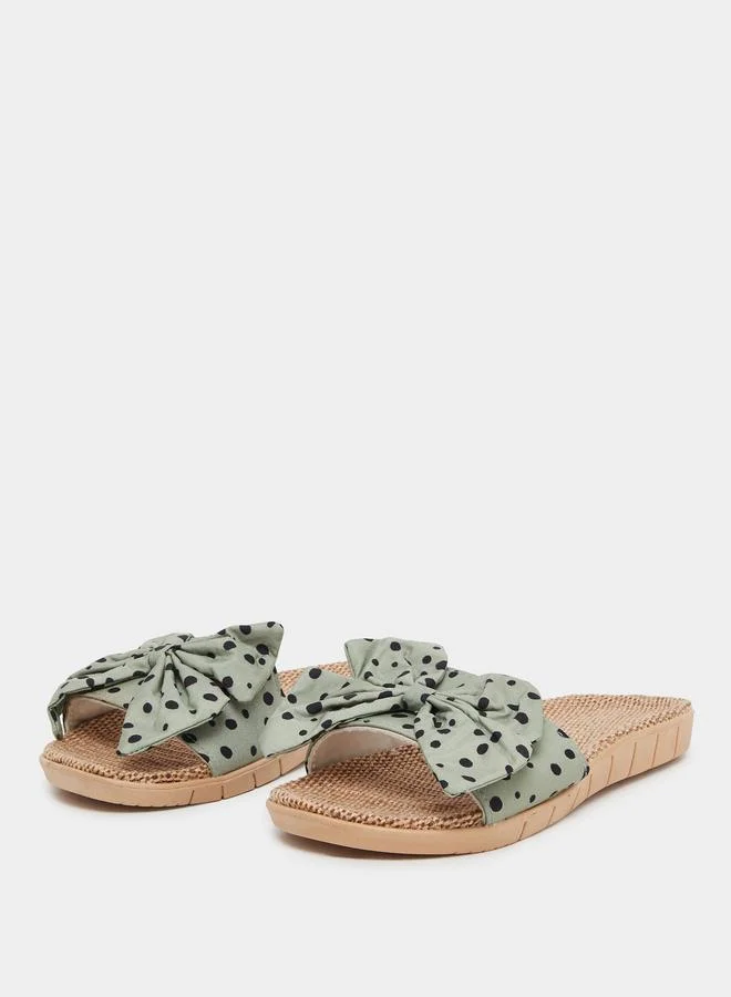 Take Two Take Two Polka Dot Print Bow Detail Flat Sandals