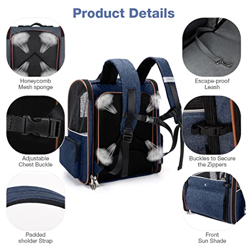 Lekebobor Extra Large Cat Backpack Carrier Expandable Pet Carrier Backpack for Small Dogs Medium Cats Fit Up to 18 Lbs, Dog Backpack Carrier, Foldable Puppy Backpack Carrier for Travel, Hiking,Blue - Image 5
