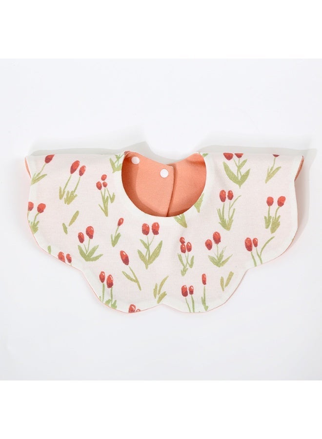Baby Petal-Shaped Bib Reversible Design Cotton Baby Bibs Feeding Bib Tulip Print Bib - Image 1
