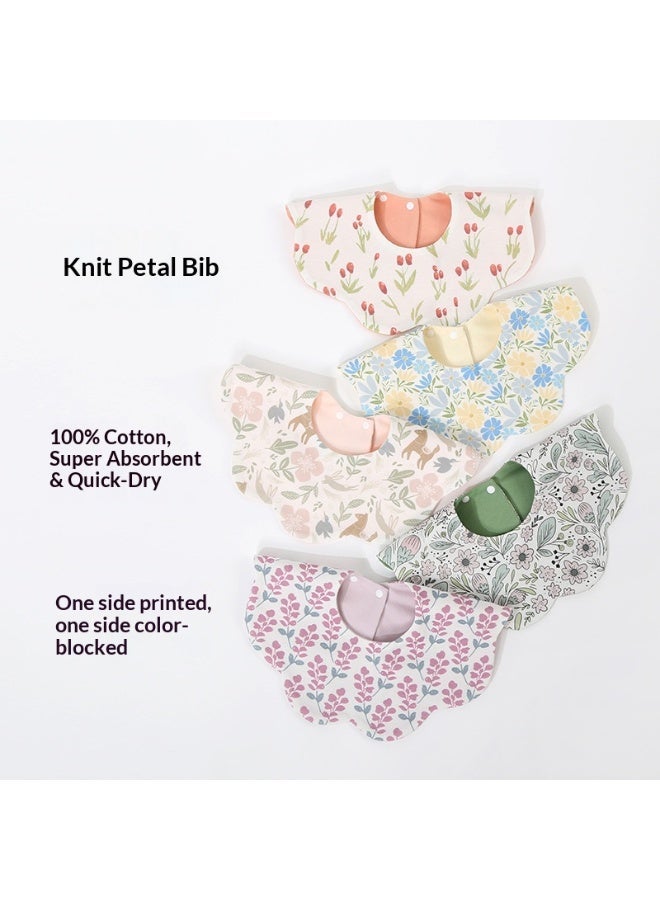 Baby Petal-Shaped Bib Reversible Design Cotton Baby Bibs Feeding Bib Tulip Print Bib - Image 2
