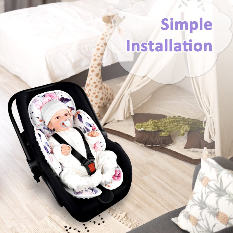 Pea Pod Baby Car Seat Head Support for Newborn, 2 in 1 Infant Car Seat Head Body Support for Girls Extra Soft Breathable Baby Car Seat Cushion Insert for Strollers, Swings, and Bouncers, Pink Floral - Image 4