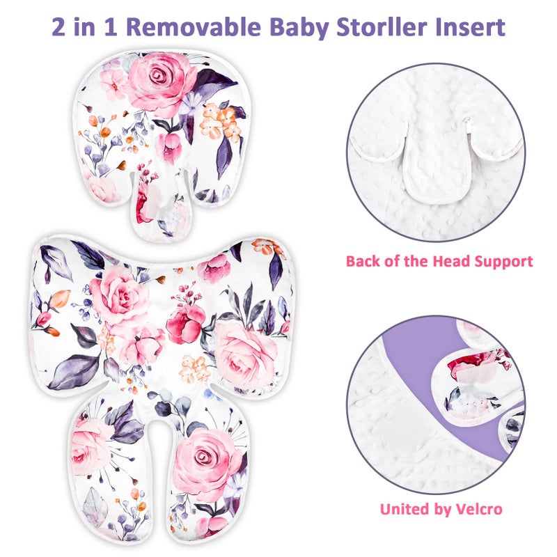 Pea Pod Baby Car Seat Head Support for Newborn, 2 in 1 Infant Car Seat Head Body Support for Girls Extra Soft Breathable Baby Car Seat Cushion Insert for Strollers, Swings, and Bouncers, Pink Floral - Image 3