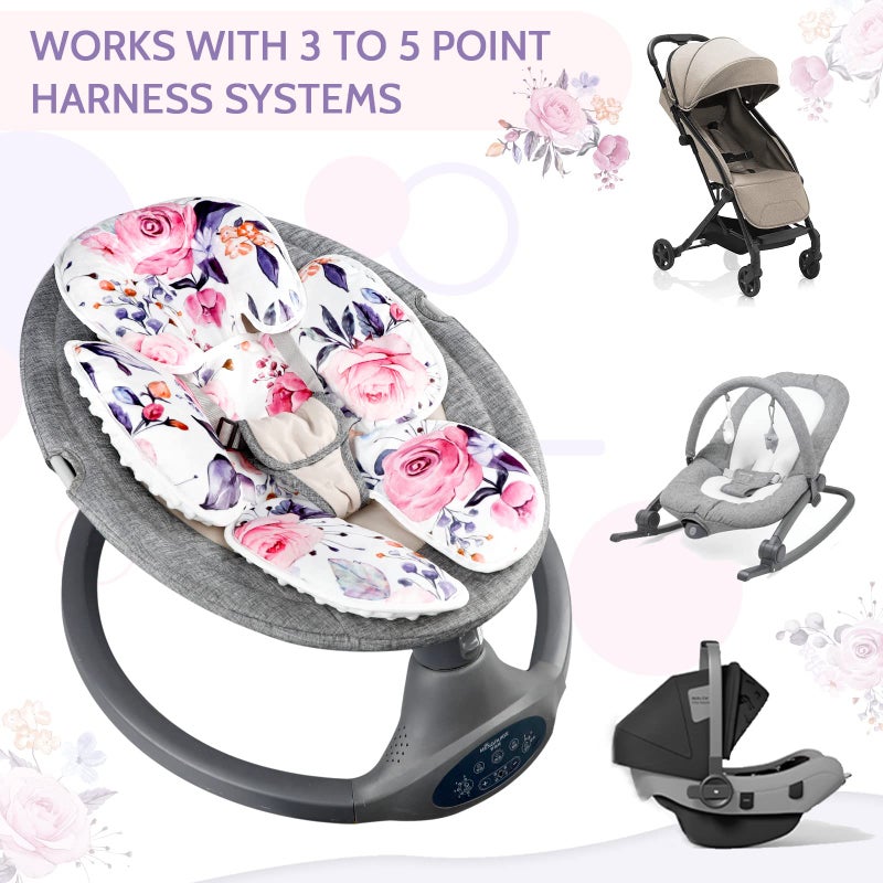 Pea Pod Baby Car Seat Head Support for Newborn, 2 in 1 Infant Car Seat Head Body Support for Girls Extra Soft Breathable Baby Car Seat Cushion Insert for Strollers, Swings, and Bouncers, Pink Floral - Image 5