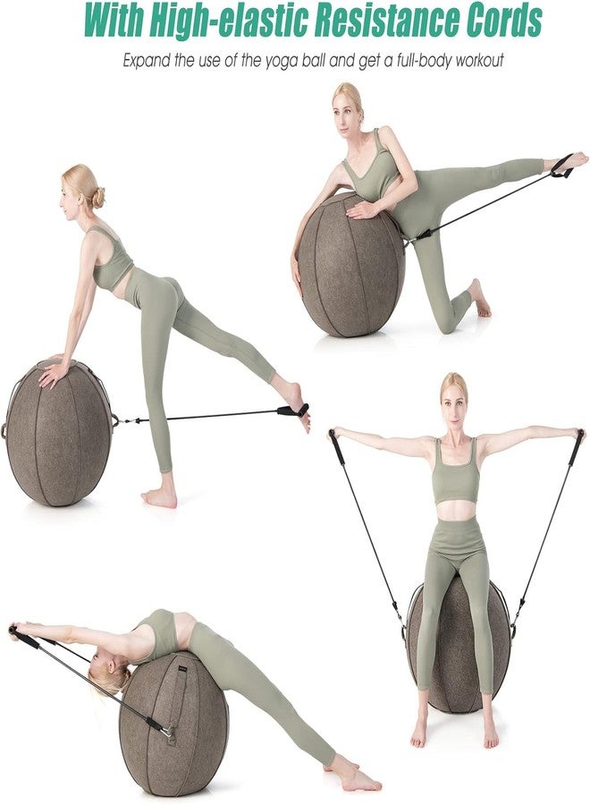 KEYOZA كرسي كرة اليوغا من كيوزا، كرسي كرة التمارين الرياضية بغطاء من اللباد، كرة جلوس للمكتب مع أحزمة مقاومة ومضخة، كرسي كرة التوازن والثبات للبيلاتس والحمل والعلاج الطبيعي (بني) - Image 3