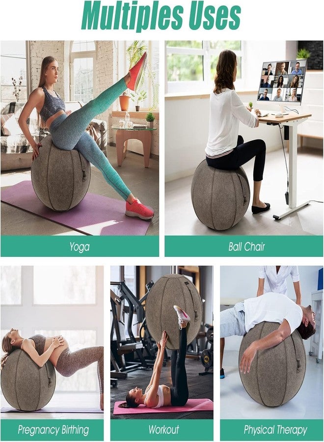 KEYOZA كرسي كرة اليوغا من كيوزا، كرسي كرة التمارين الرياضية بغطاء من اللباد، كرة جلوس للمكتب مع أحزمة مقاومة ومضخة، كرسي كرة التوازن والثبات للبيلاتس والحمل والعلاج الطبيعي (بني) - Image 2